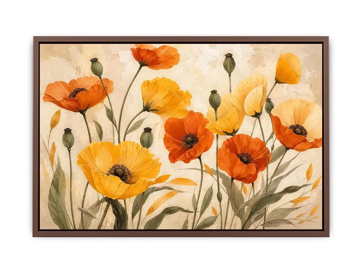Warm poppy meadow in soft tones