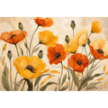 Warm poppy meadow in soft tones
