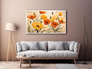 Warm poppy meadow in soft tones