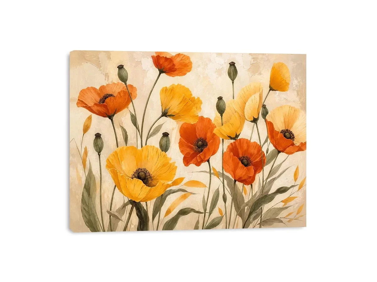 Warm poppy meadow in soft tones