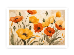 Warm poppy meadow in soft tones