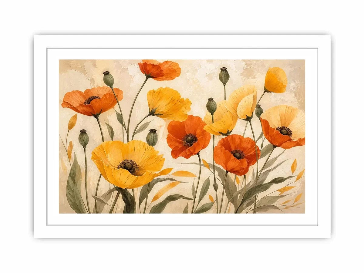 Warm poppy meadow in soft tones