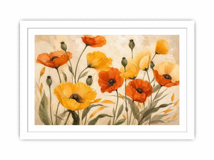Warm poppy meadow in soft tones