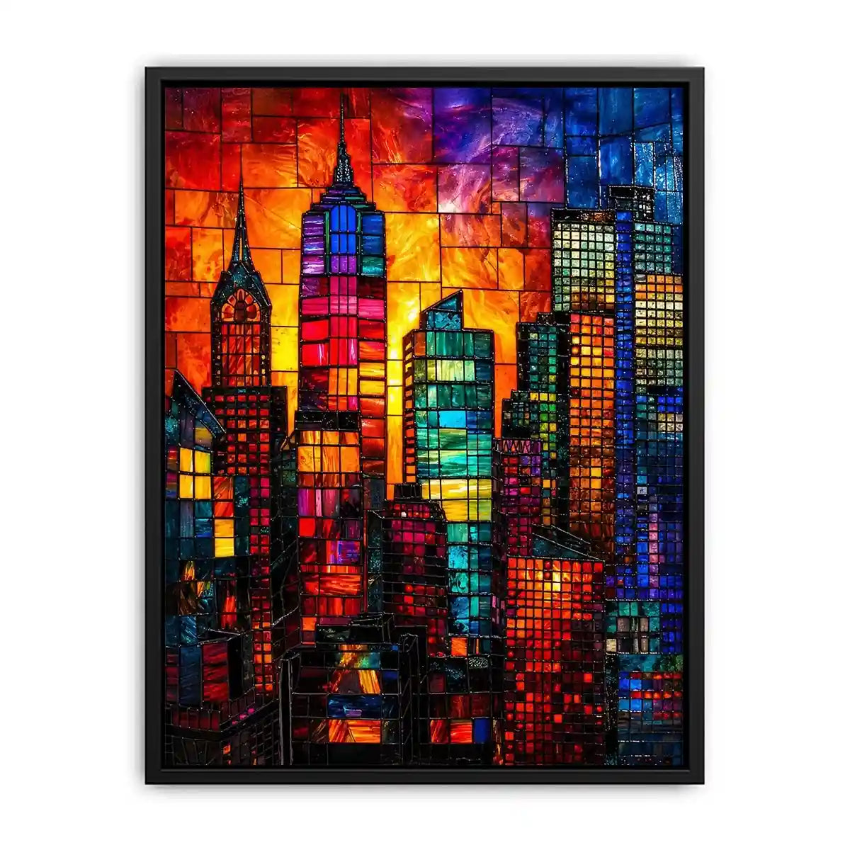 Stained-glass skyline at sunset
