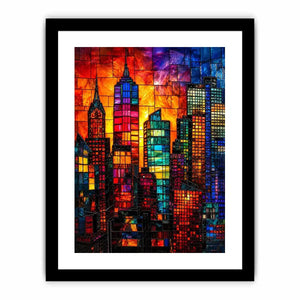 Stained-glass skyline at sunset