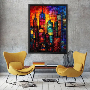 Stained-glass skyline at sunset