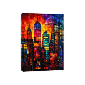 Stained-glass skyline at sunset