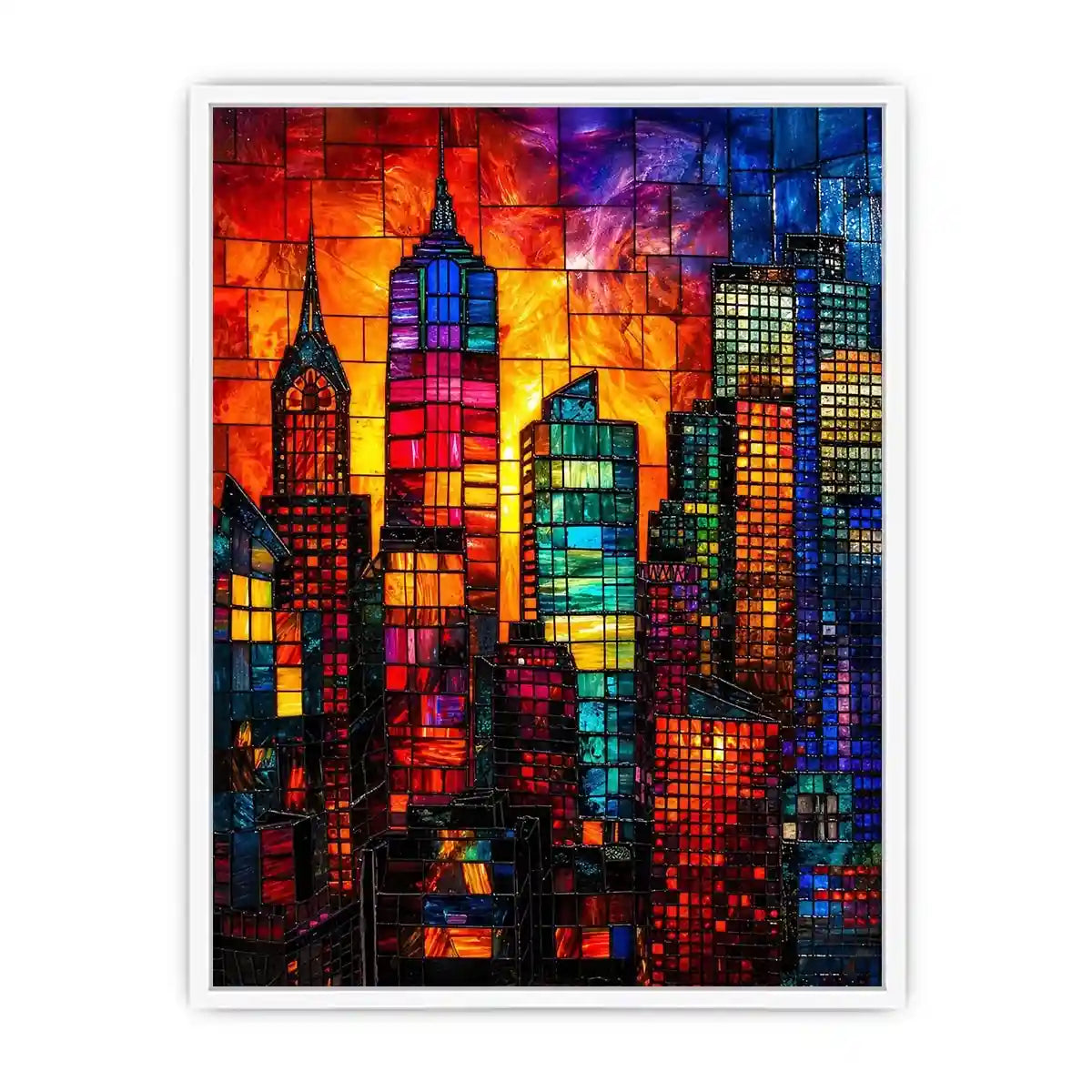 Stained-glass skyline at sunset