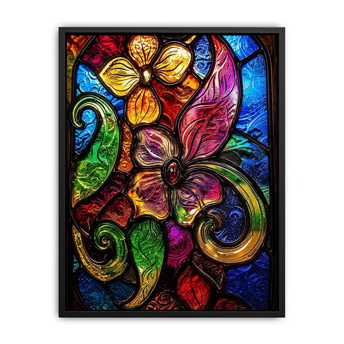 Vibrant Tiffany-style floral stained glass