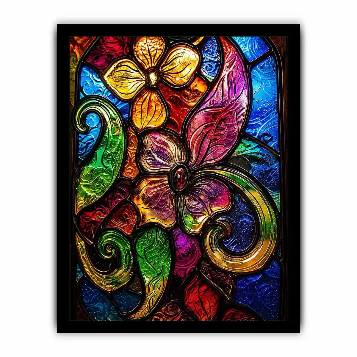 Vibrant Tiffany-style floral stained glass