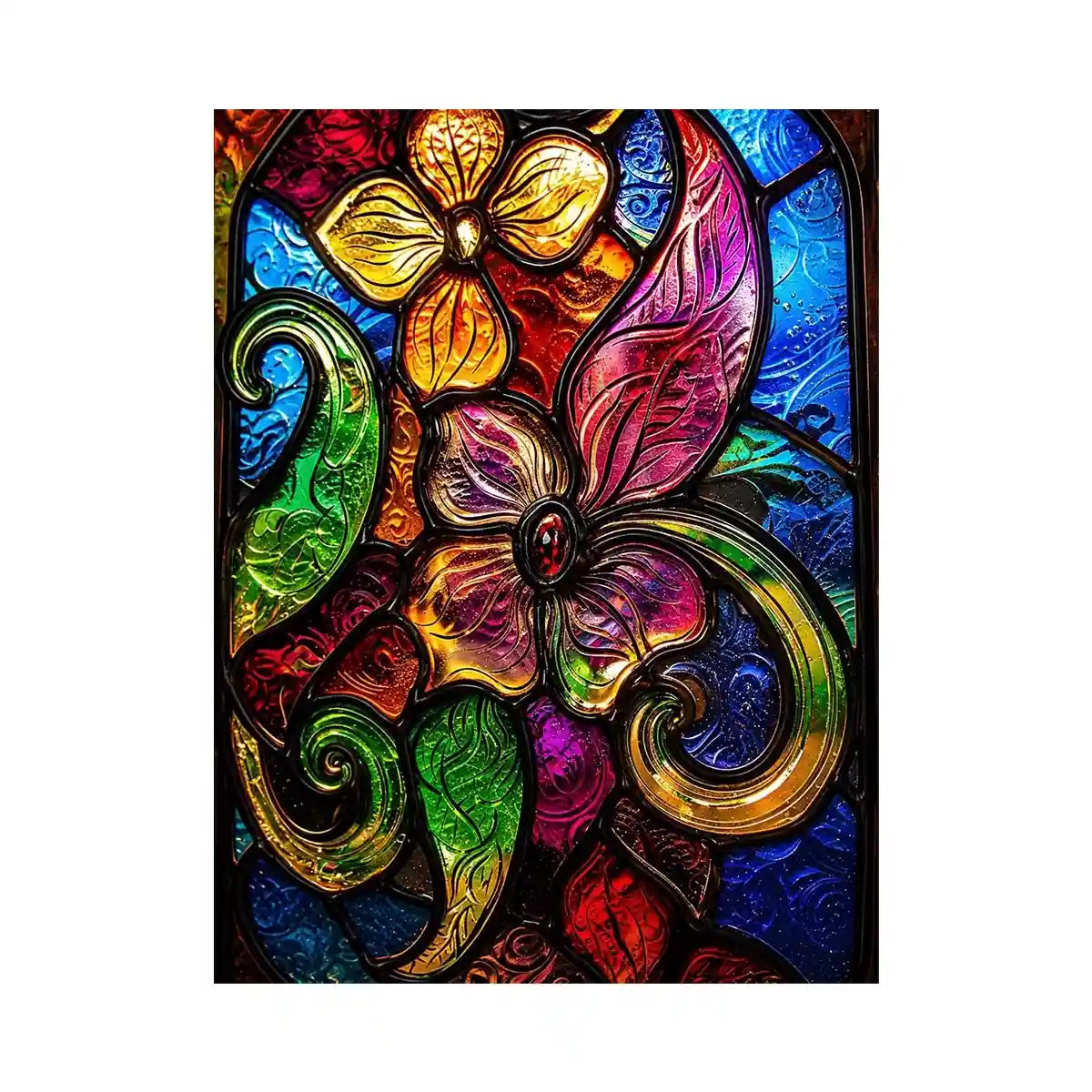 Vibrant Tiffany-style floral stained glass