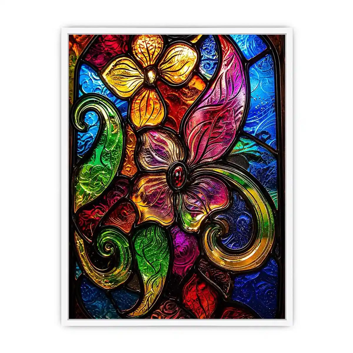 Vibrant Tiffany-style floral stained glass
