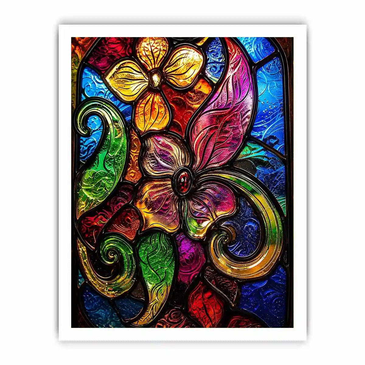 Vibrant Tiffany-style floral stained glass
