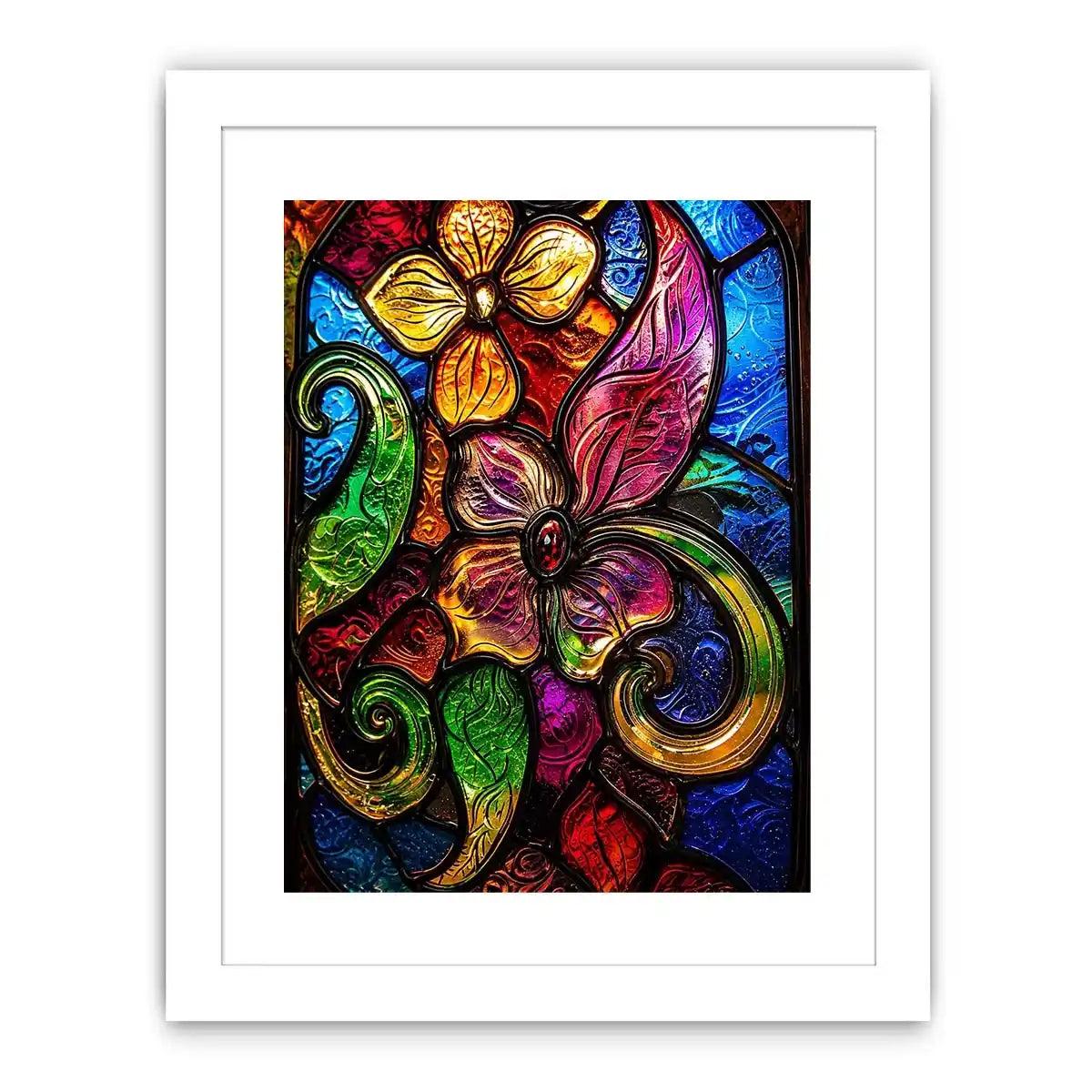 Vibrant Tiffany-style floral stained glass
