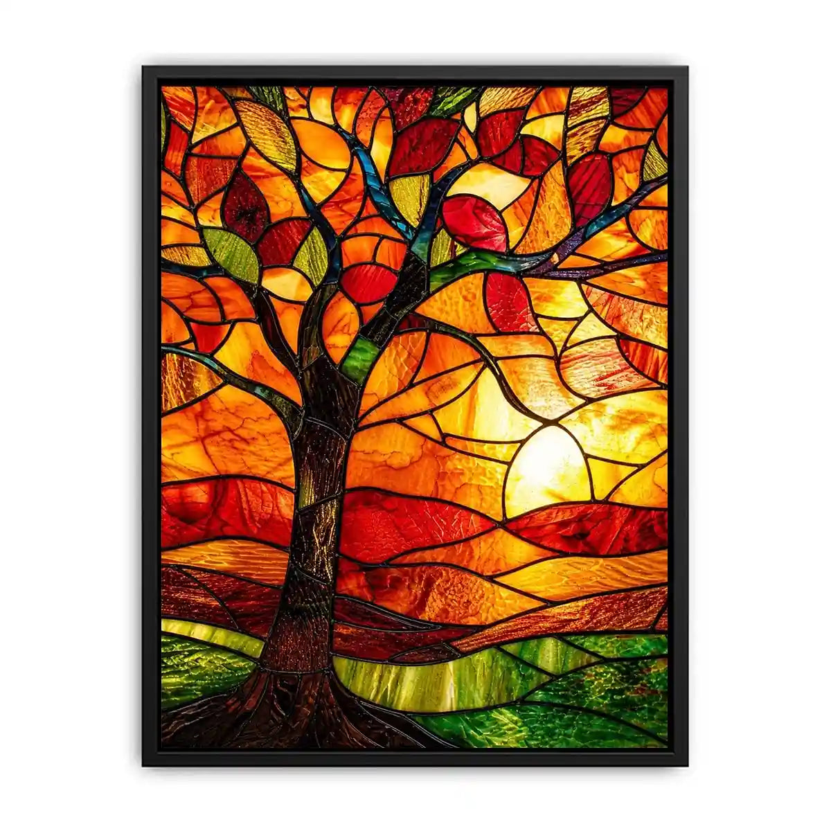 Autumn stained-glass tree at sunset