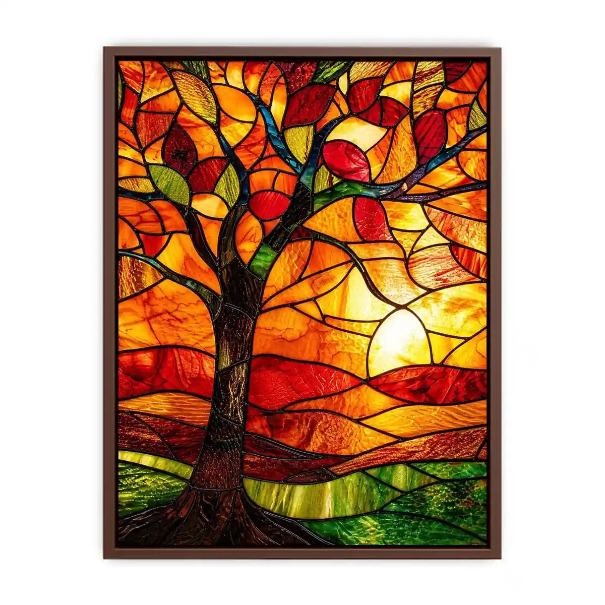 Autumn stained-glass tree at sunset