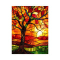 Autumn stained-glass tree at sunset