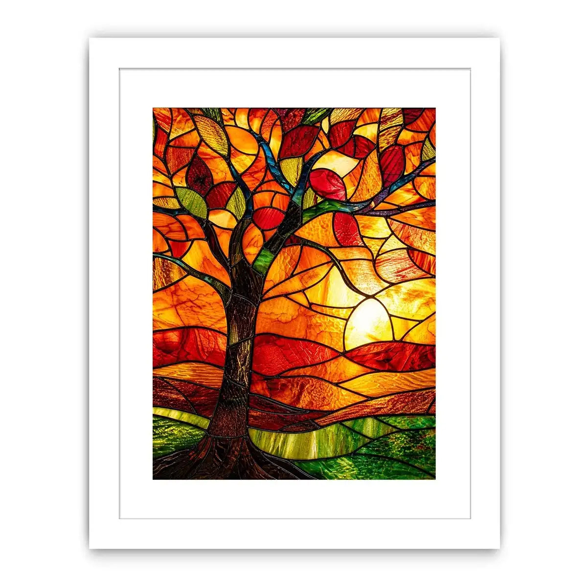 Autumn stained-glass tree at sunset