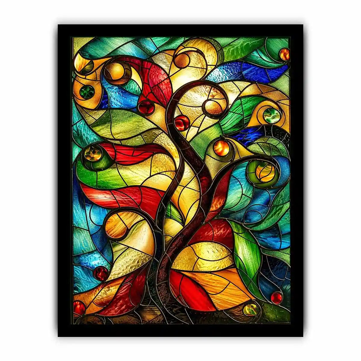 Vibrant stained-glass fantasy tree design
