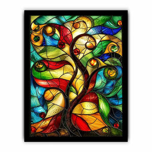 Vibrant stained-glass fantasy tree design