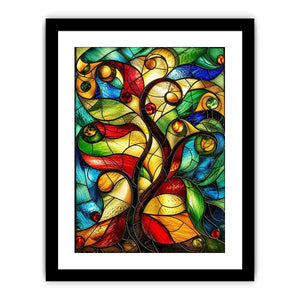 Vibrant stained-glass fantasy tree design