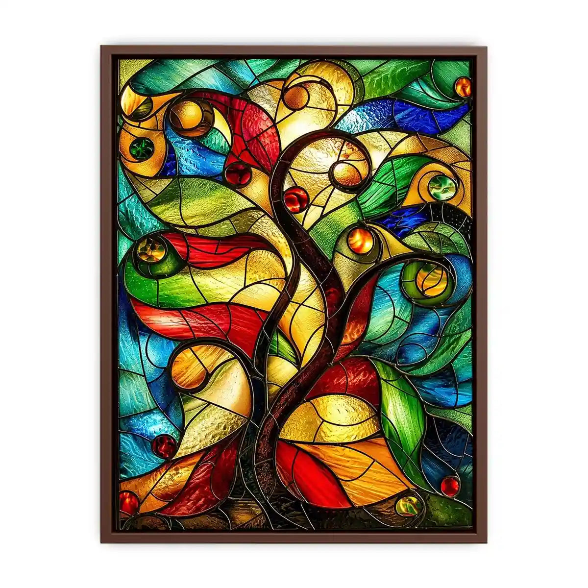 Vibrant stained-glass fantasy tree design