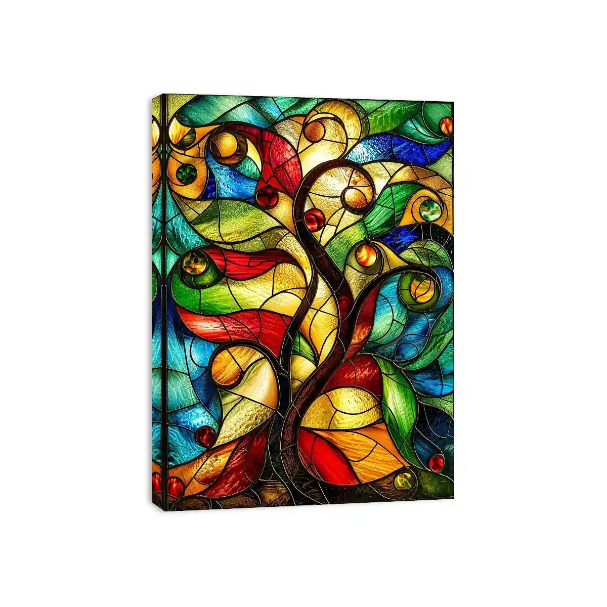 Vibrant stained-glass fantasy tree design
