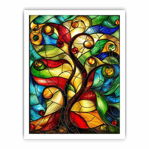 Vibrant stained-glass fantasy tree design