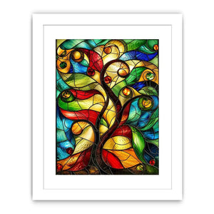 Vibrant stained-glass fantasy tree design