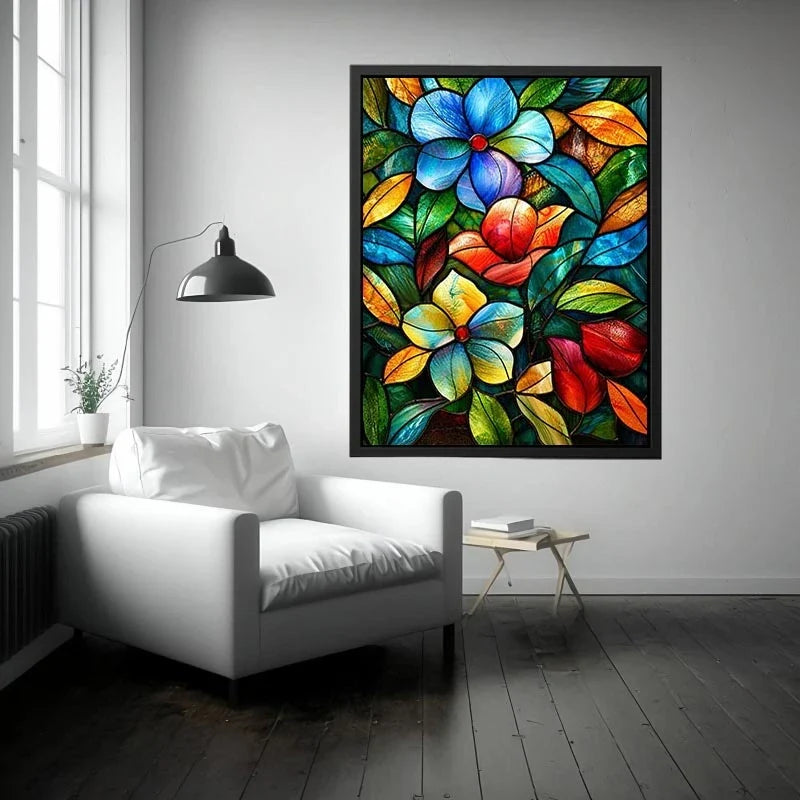 Stained-glass floral mosaic design