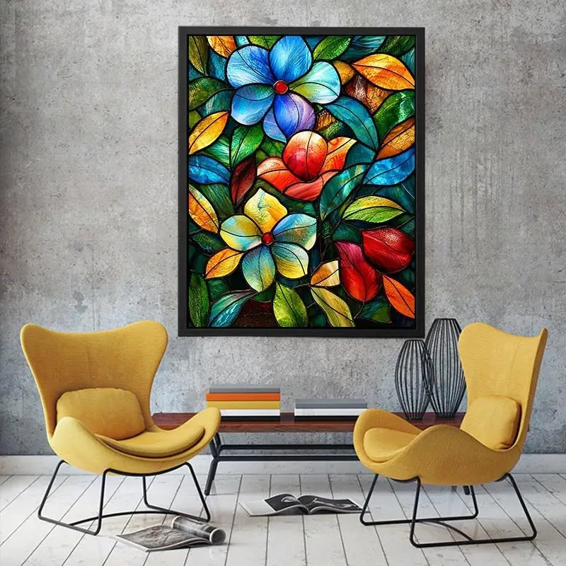 Stained-glass floral mosaic design