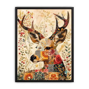 Patchwork deer with floral accents