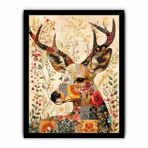 Patchwork deer with floral accents