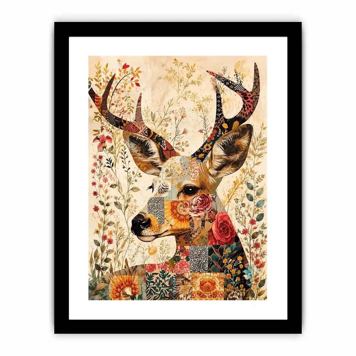 Patchwork deer with floral accents