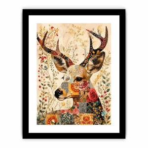 Patchwork deer with floral accents