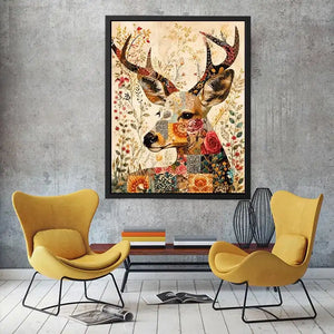 Patchwork deer with floral accents