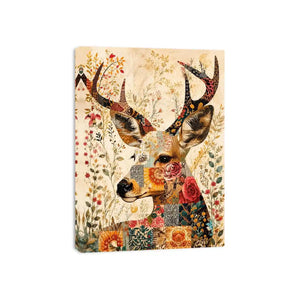 Patchwork deer with floral accents
