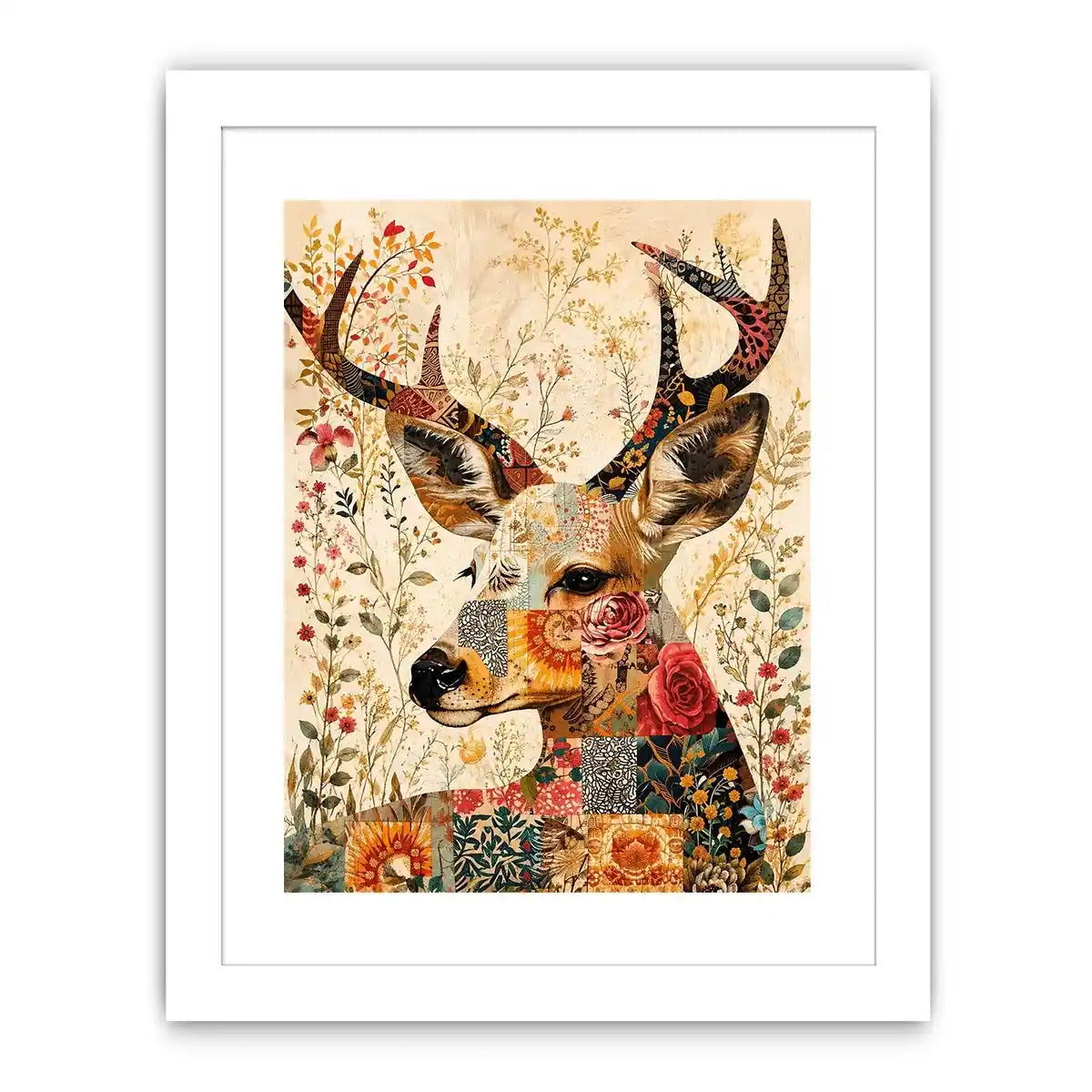 Patchwork deer with floral accents