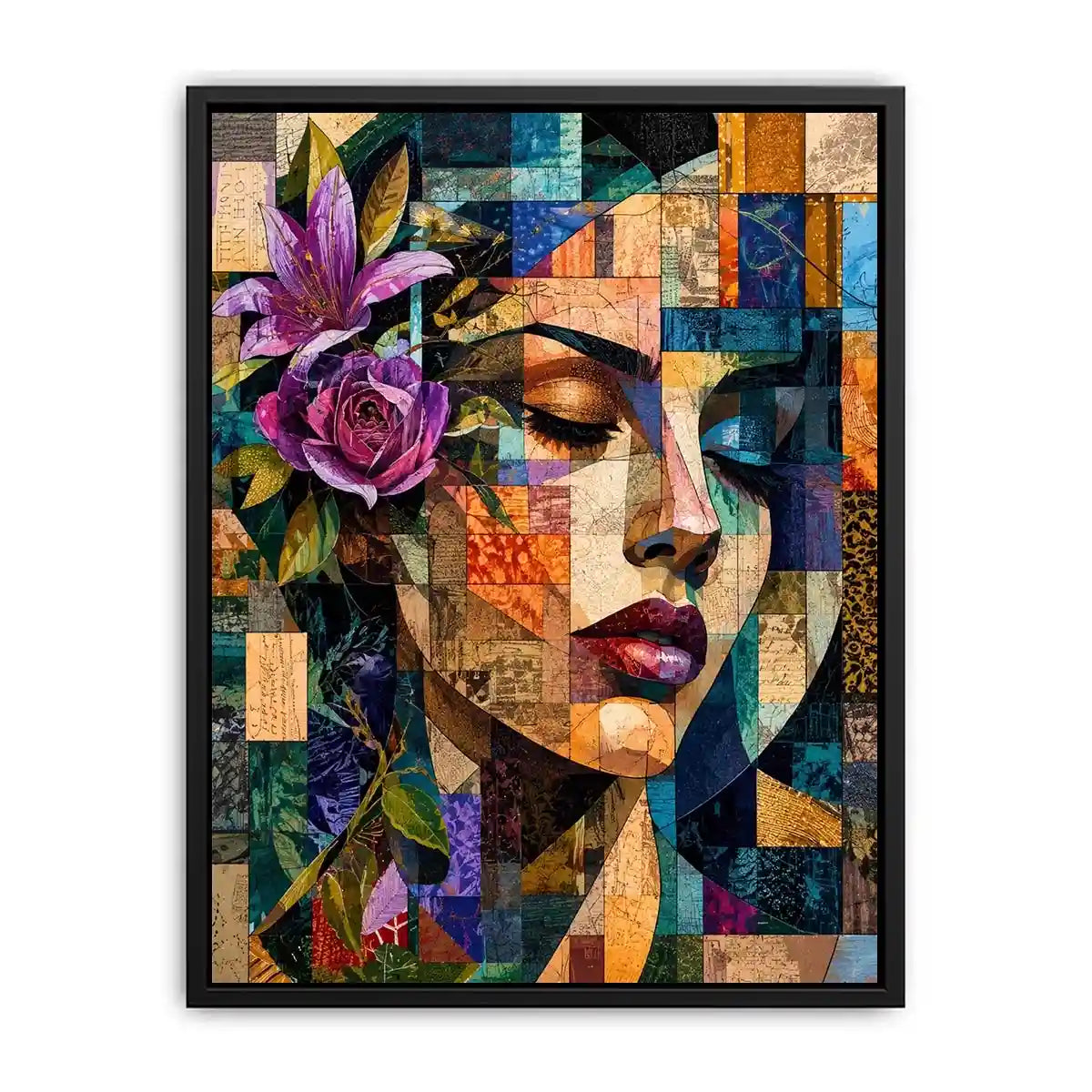 Abstract portrait with floral mosaic accents