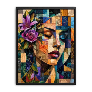 Abstract portrait with floral mosaic accents