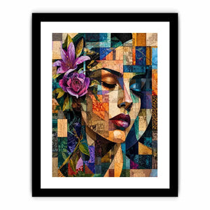 Abstract portrait with floral mosaic accents