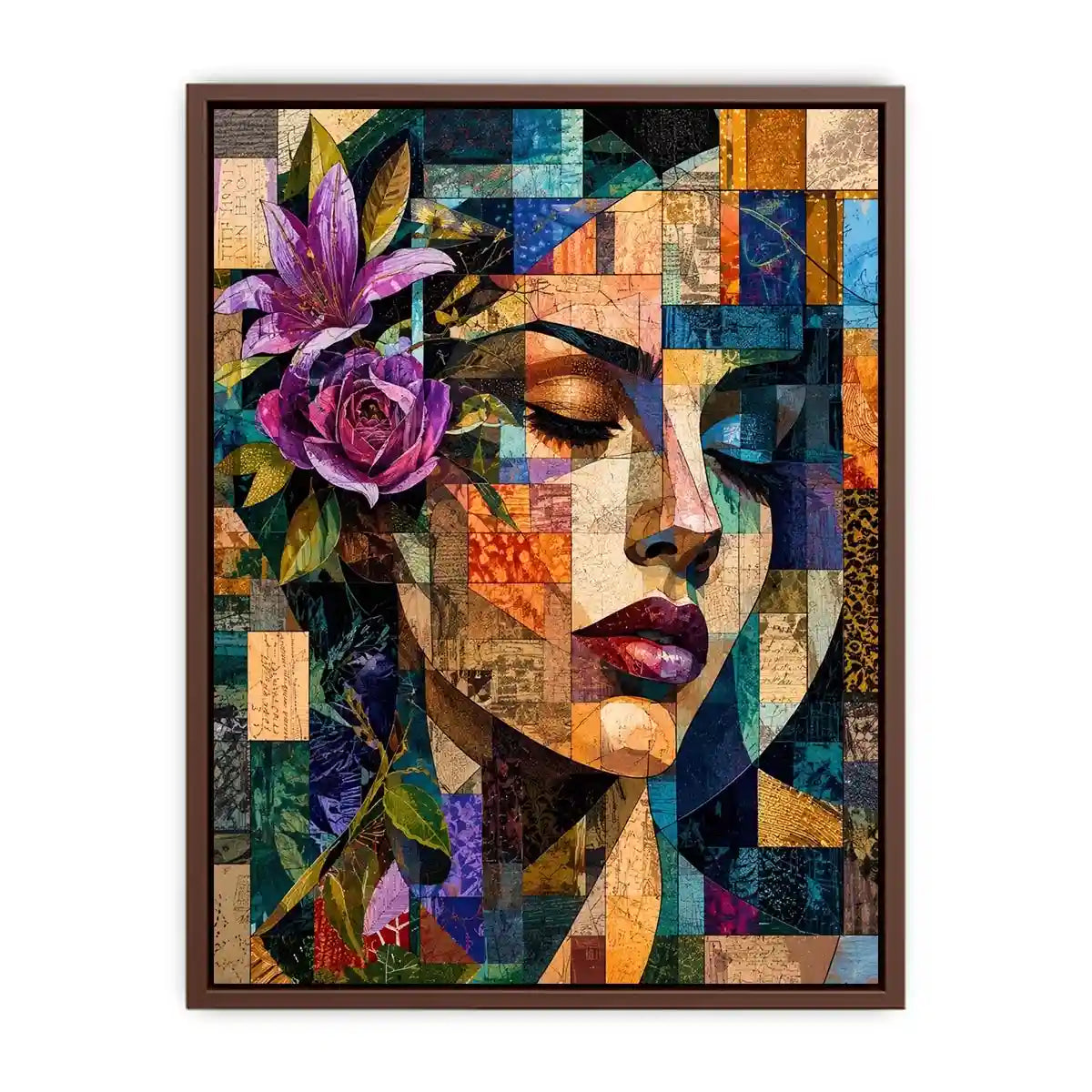 Abstract portrait with floral mosaic accents