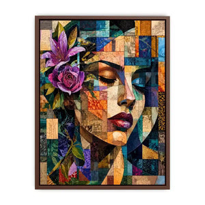 Abstract portrait with floral mosaic accents