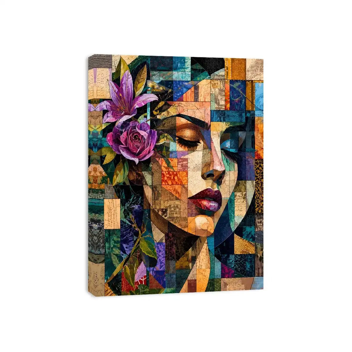 Abstract portrait with floral mosaic accents