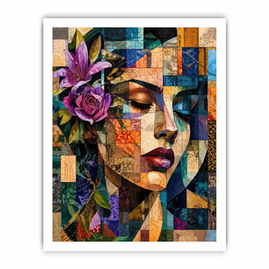 Abstract portrait with floral mosaic accents
