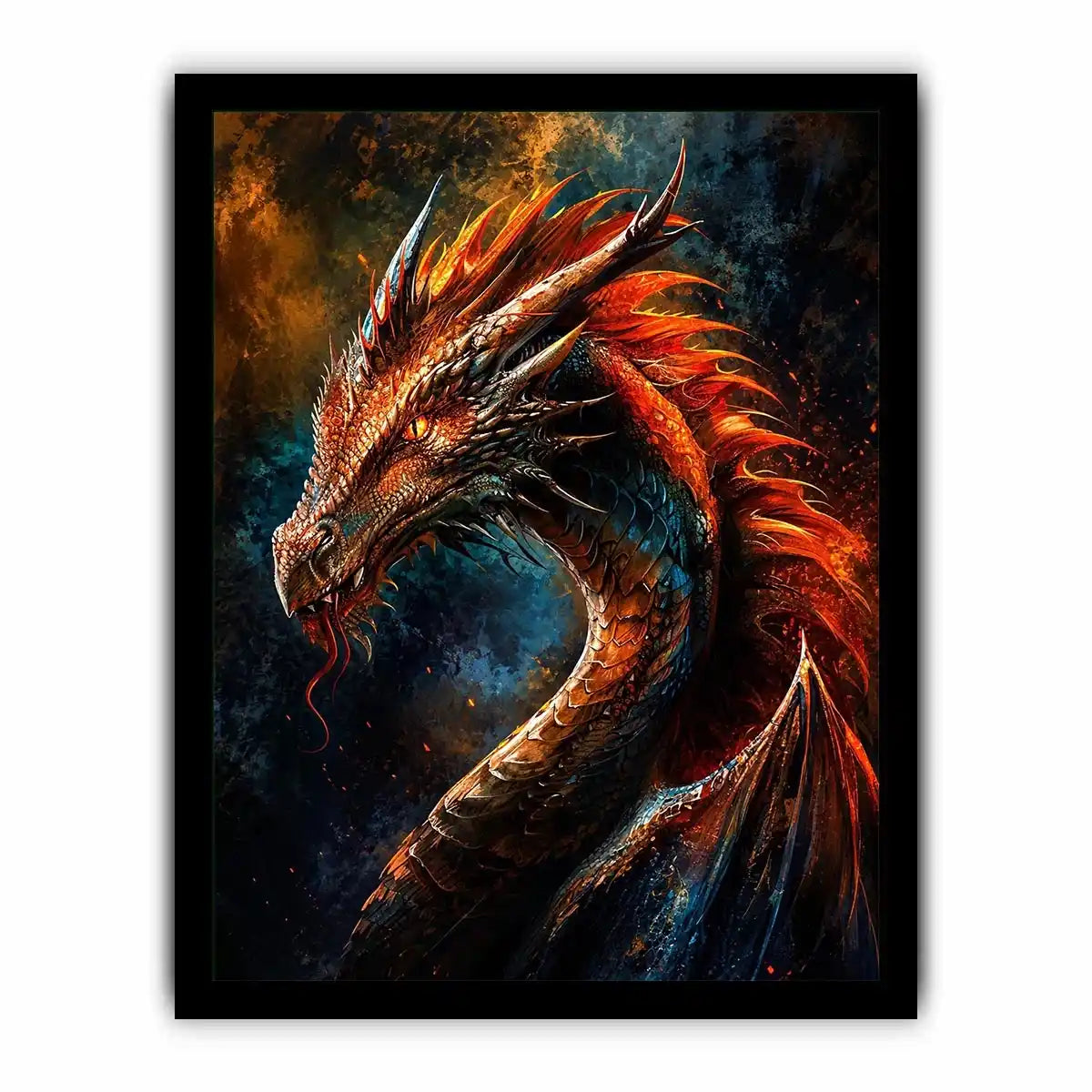 Fierce dragon in fiery profile