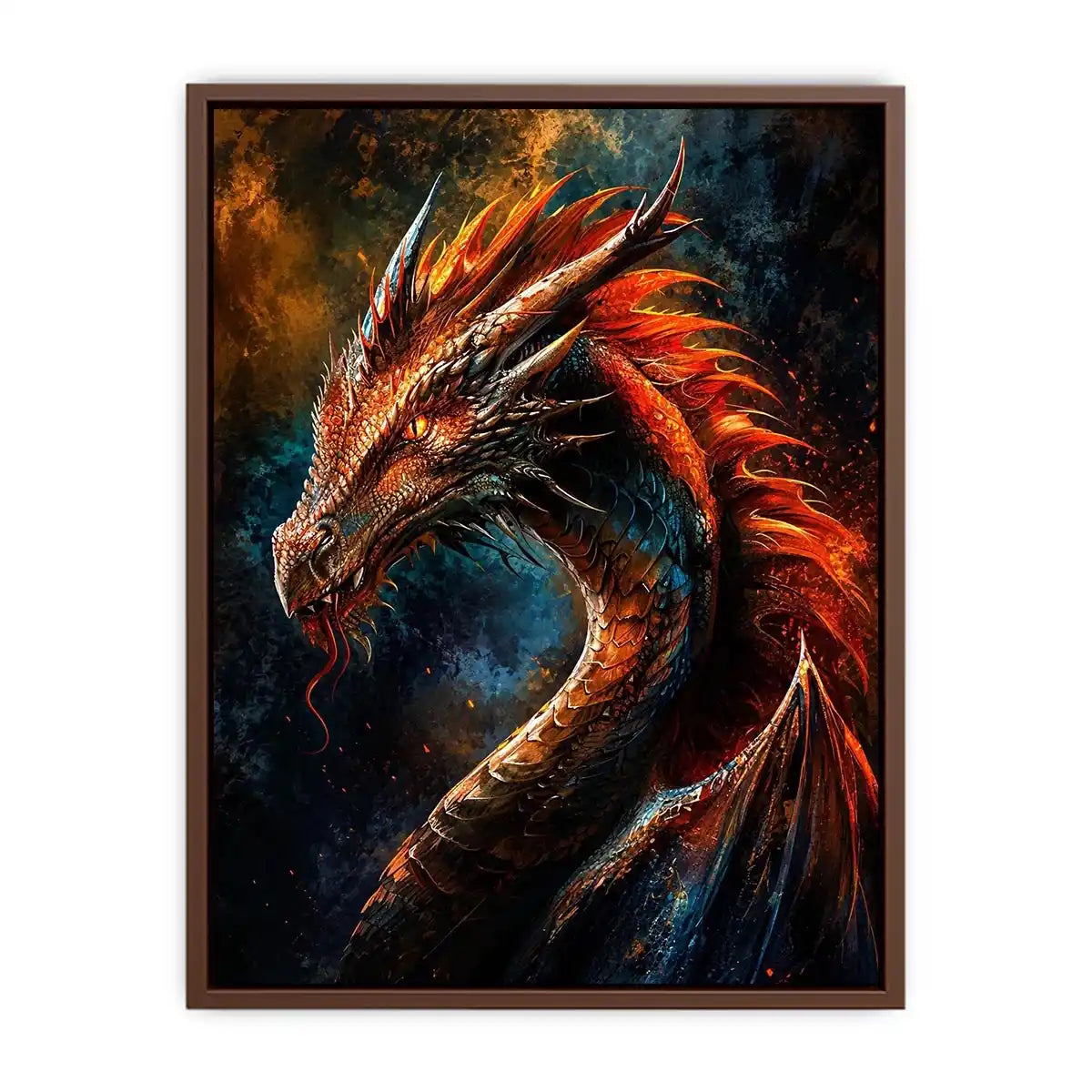 Fierce dragon in fiery profile