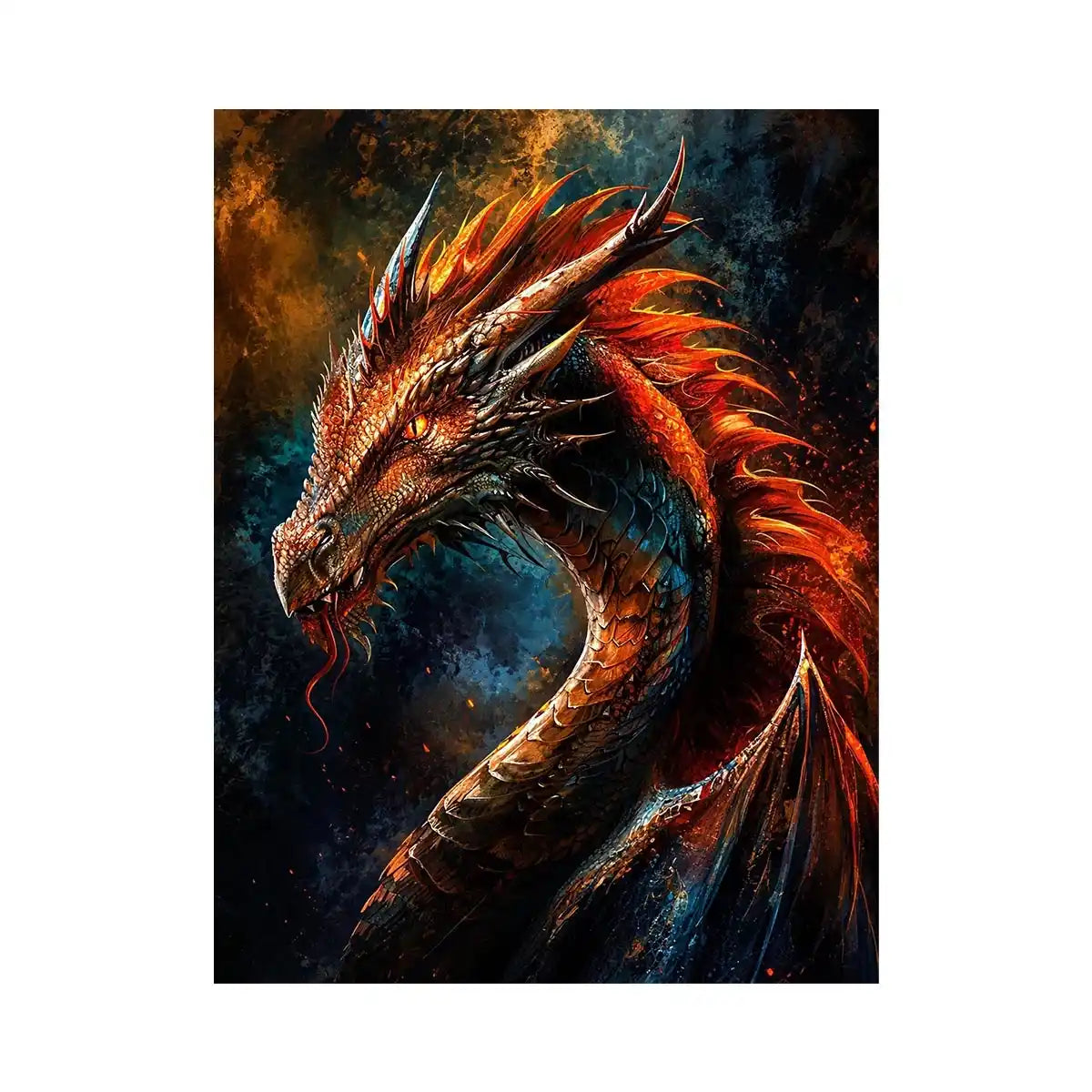 Fierce dragon in fiery profile