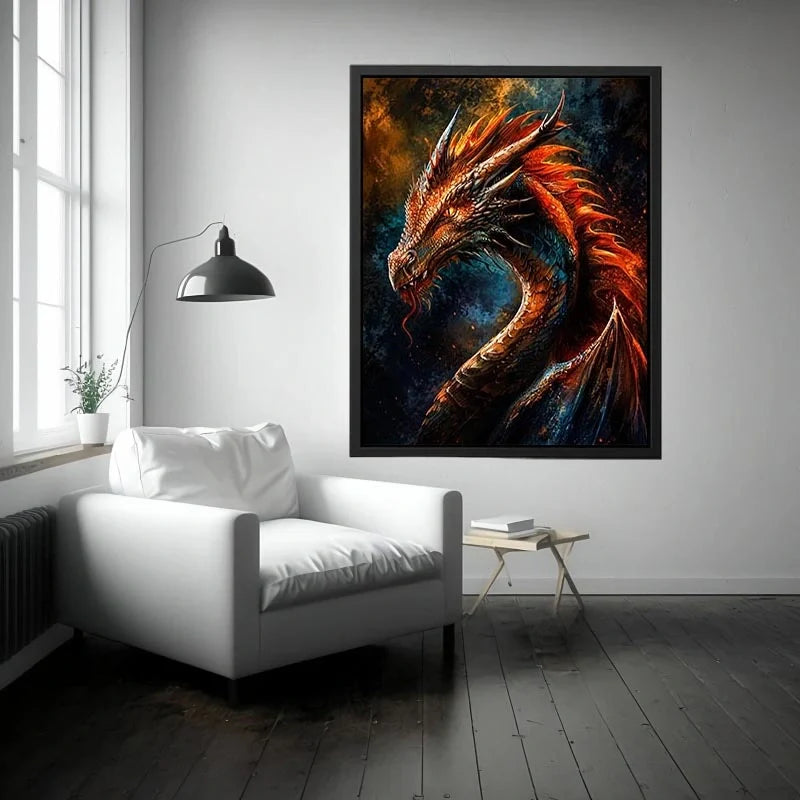 Fierce dragon in fiery profile