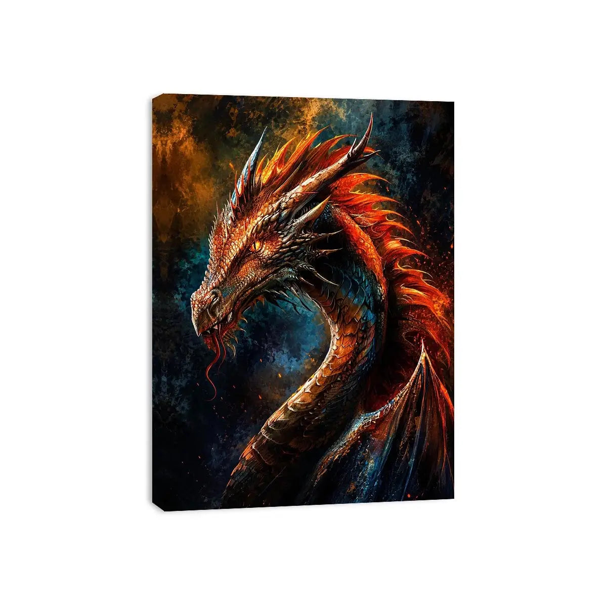 Fierce dragon in fiery profile